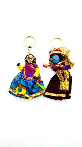 Handmade Radha Krishna Multi-Color Keychain - Pack of 1 Pair (1 Radha and 1 Krishna) - Multicolor