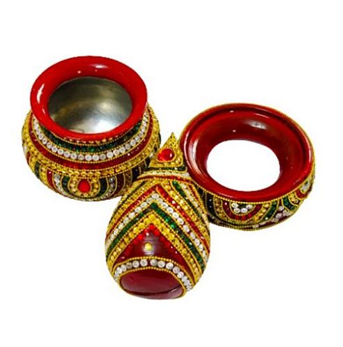 Mangal Kalash/Lota with Coconut and Indhoni Pot Holder for Pooja, Wedding, Decoration - Pack of 1 - Multicolor