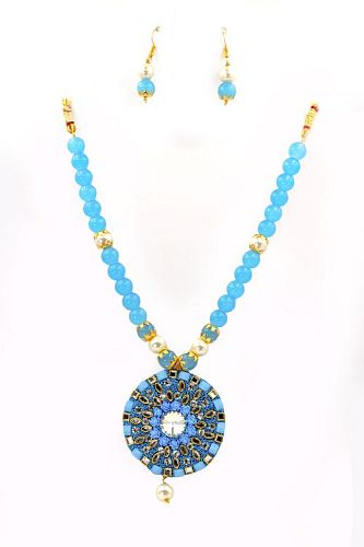 Pendent Long Necklace - Sky Blue Pendent