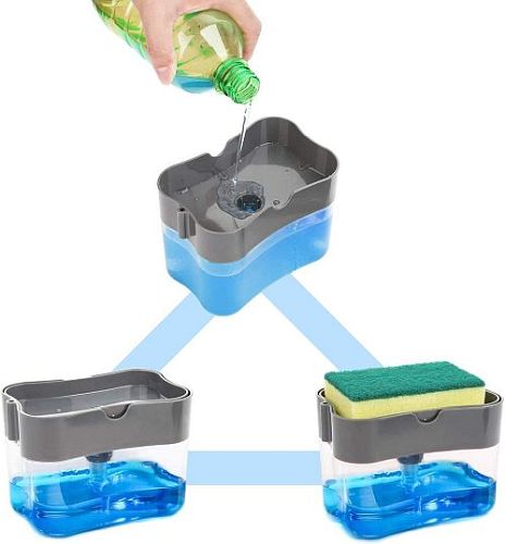 2 in 1 Soap Dispenser for Dishwasher Liquid Holder , Liquid Dispenser Through Pump ( Multi-Color , 400 ML) with Sponge - 