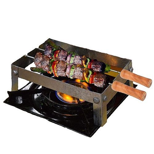 Barbeque Grill Stand For Gas Stove| Foldable Chota Tandoor with 2 Needles & 1 Jali - Multicolor