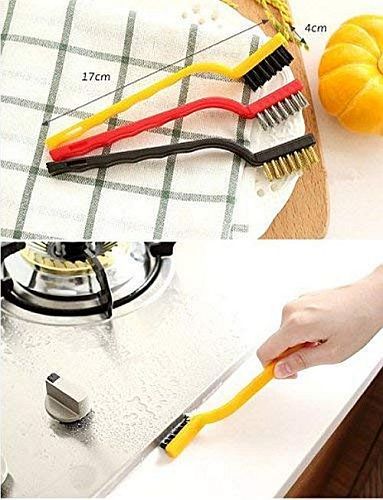 Set of 3 Pc Mini Wire Brush, Gas Cleaning Brushes Iron Nylon Copper Wire for Kitchen Gas Stove Burner Cleaning Tool - Multicolor