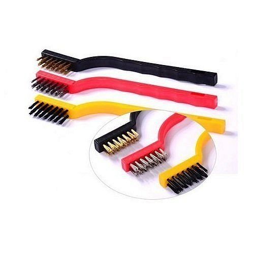 Set of 3 Pc Mini Wire Brush, Gas Cleaning Brushes Iron Nylon Copper Wire for Kitchen Gas Stove Burner Cleaning Tool - Multicolor