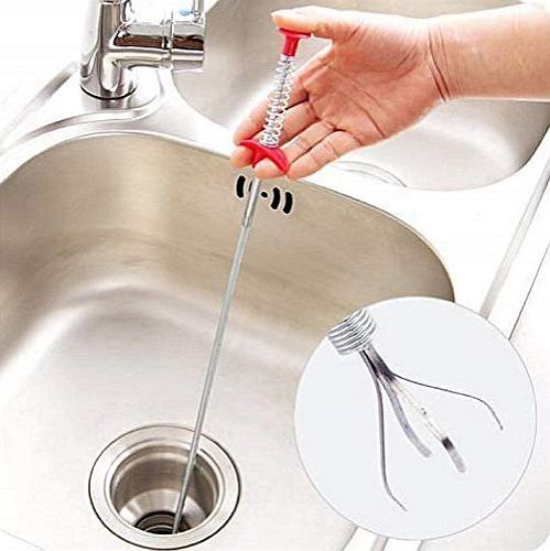 Stainless Steel Hair Catching Drain Cleaner Wire Spring Sink Cleaning Stick (Silver; 59.5 cm) - 