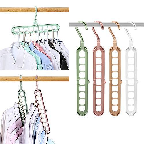 Pack of 2 (Multicolour) Premium Magic Cloth Hanger for Wardrobe Organizer with 9-Holes. - 
