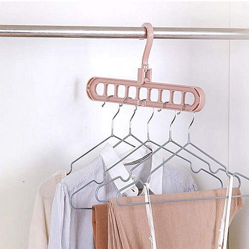 Pack of 2 (Multicolour) Premium Magic Cloth Hanger for Wardrobe Organizer with 9-Holes. - 