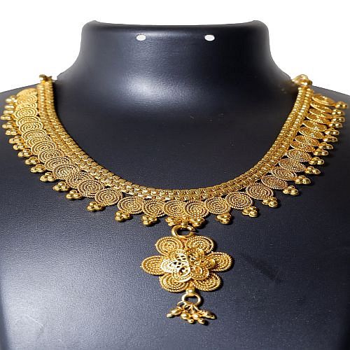 New Jalebi Necklace Set with Tops Earring Gold Plated South Indian Jewelery for Girl/Women - Golden