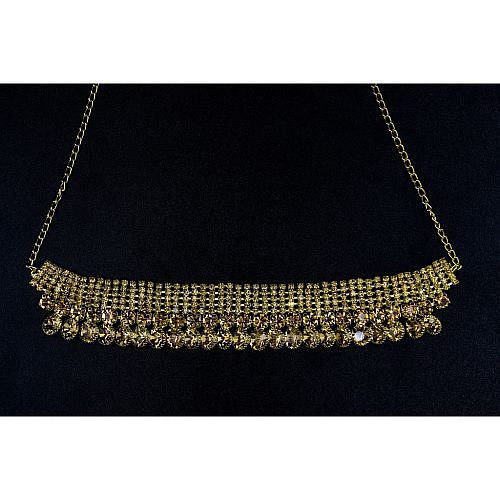 Choker Necklace Gold Rhinestone Short Chain Jewelry for Women and Girls - Golden