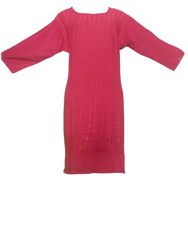 Womens embroidered pink straight kurta - XXL