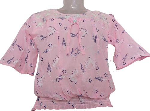 Girls casual top flower print - L - PINK