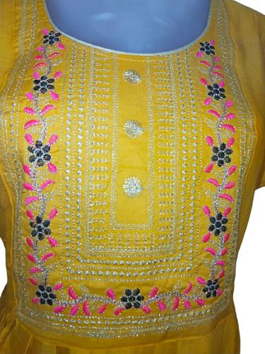 Designer embroidered frock pattern kurta yellow - XL