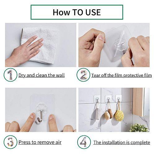 Home/ Pack Of 5 Strong Self Adhesive Wall Hooks | Transparent Reusable Waterproof Adhesive Hooks For Kitchen & Bathroom - Fre e size
