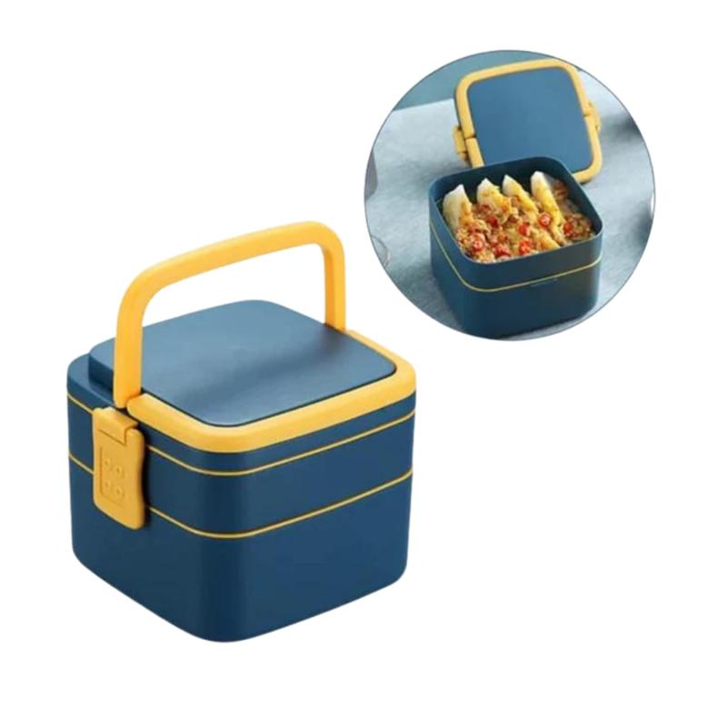 Double-Layer Portable Lunch Box with Carrying Handle and Spoon | 2 Compartment Tiffin Box for Kids, Boys, Girls, School, Office Tiffin Box for Men & Women - 1000 ml (Blue) - 